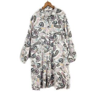 Jessica London Long Button Up Linen Tunic Shirt Women's 22W Long Sleeve White